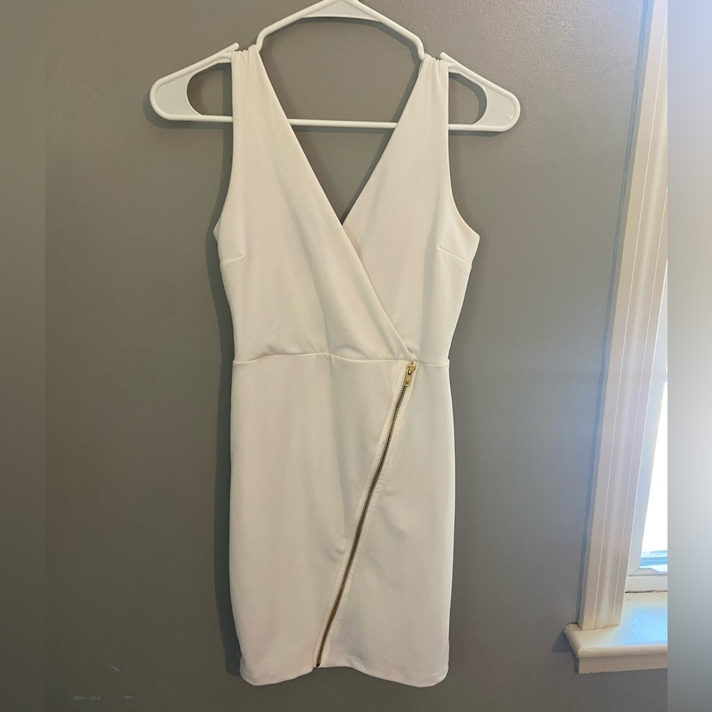 Charlotte Russe White Bodycon Gold Zipper Dress